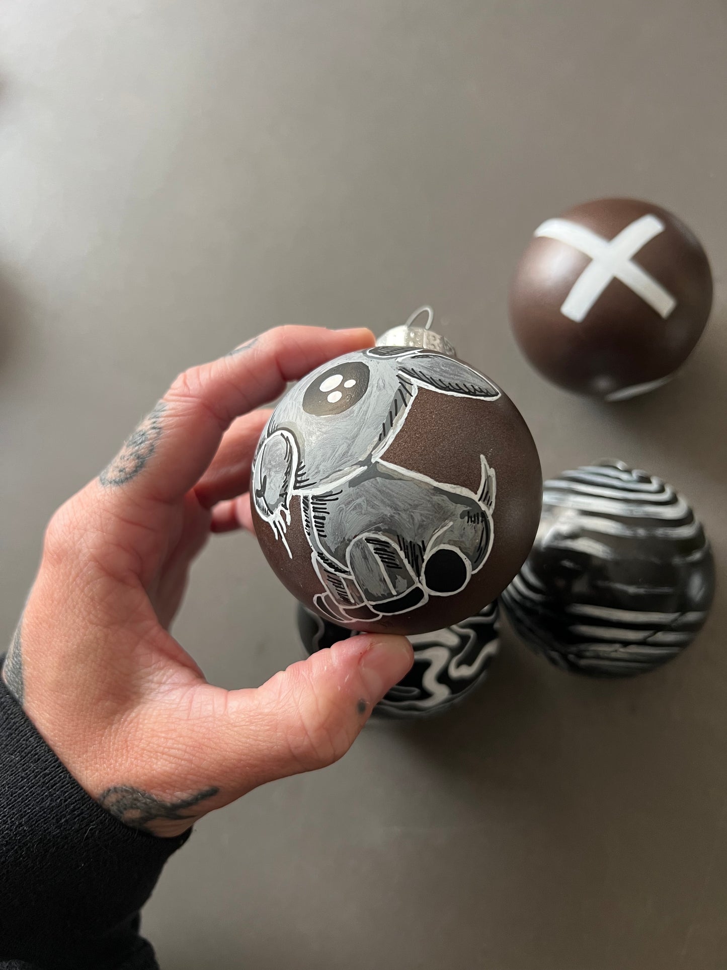 Set of spooky Handpainted Christmas ornaments !