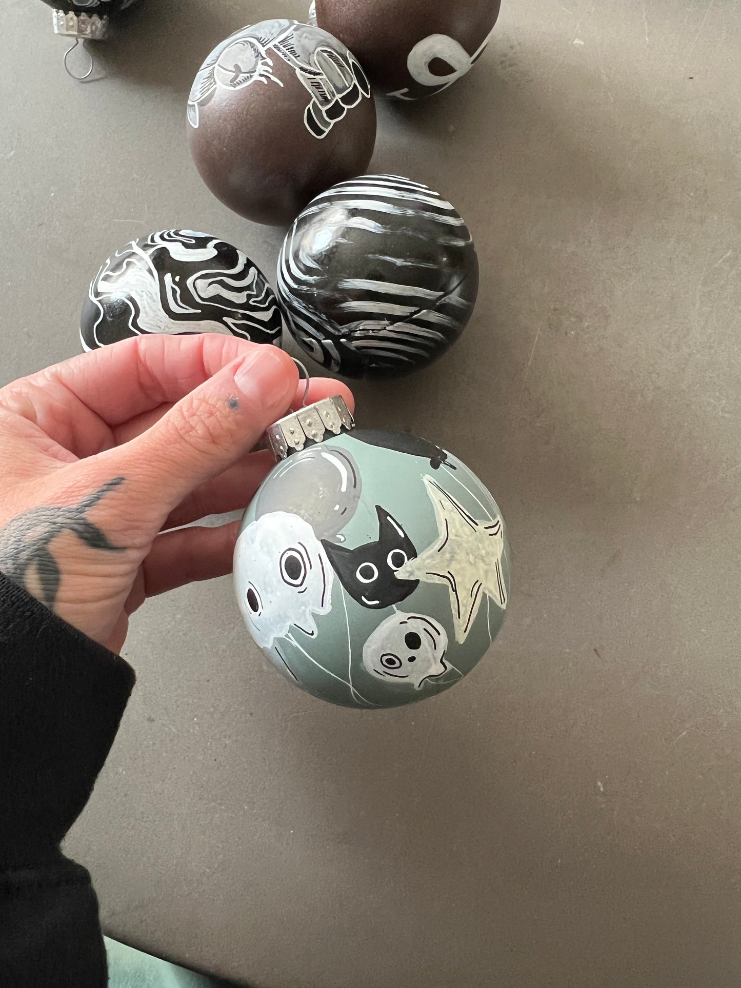 Set of spooky Handpainted Christmas ornaments !