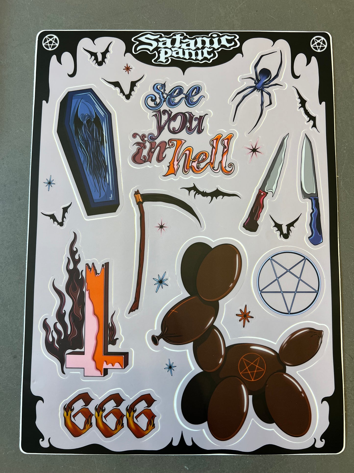 Satanic Panic sticker sheet made by me!