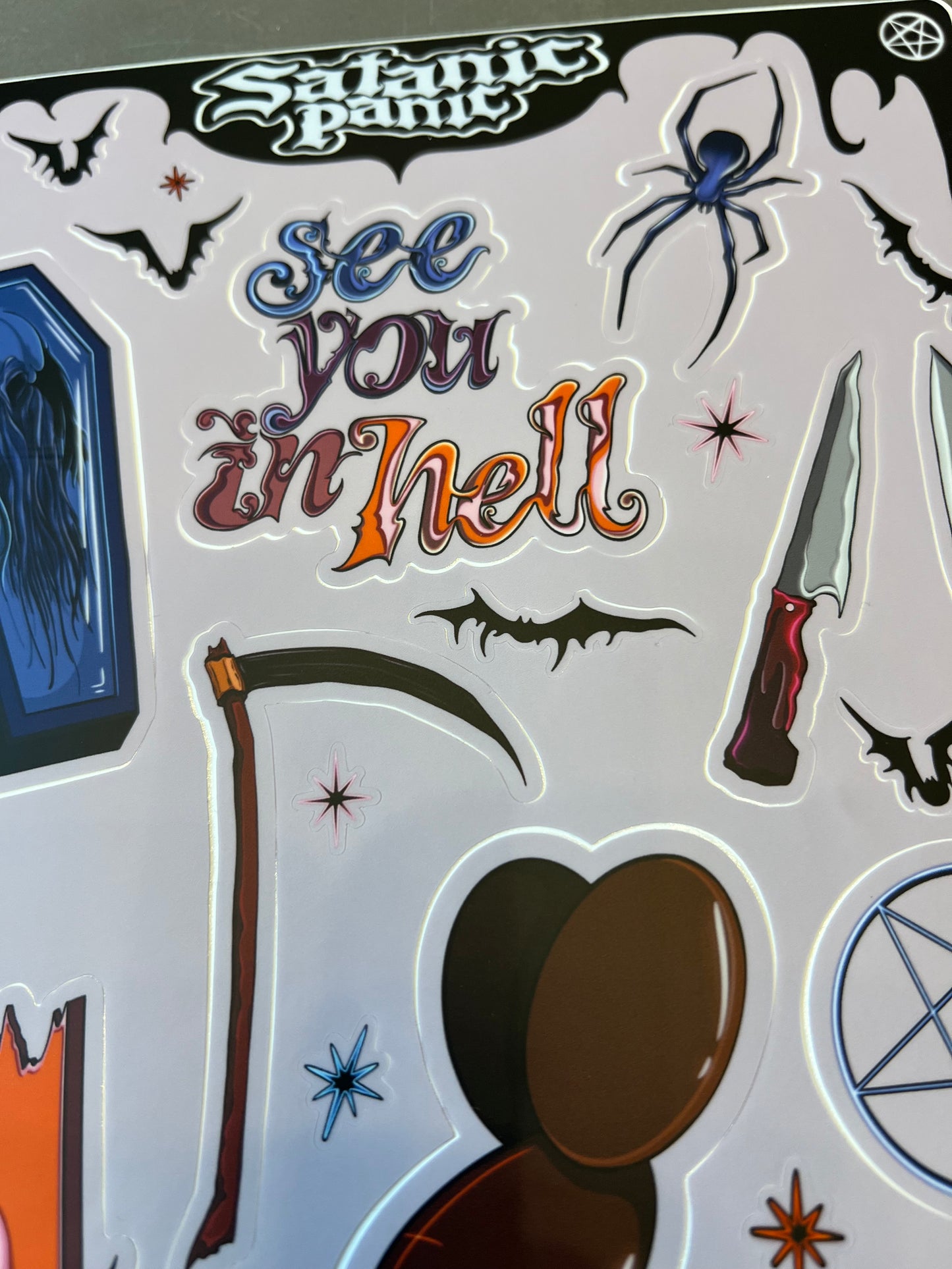 Satanic Panic sticker sheet made by me!