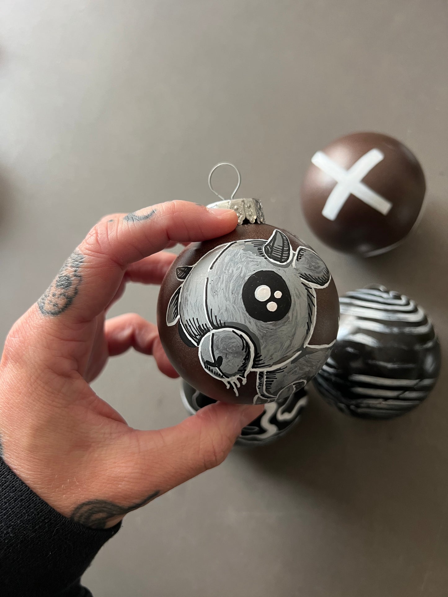 Set of spooky Handpainted Christmas ornaments !