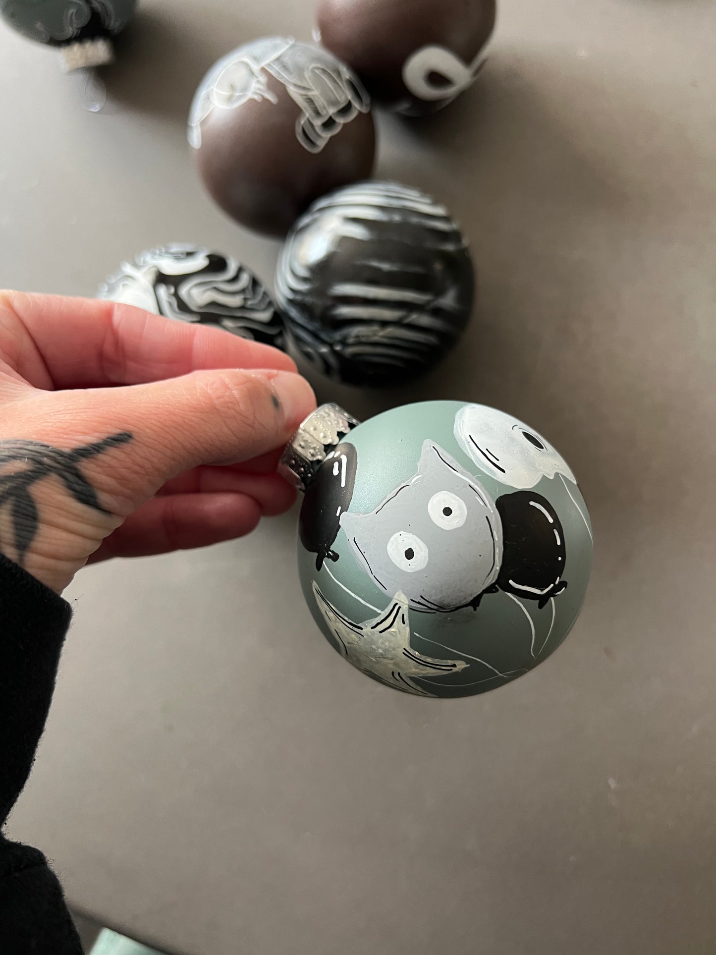 Set of spooky Handpainted Christmas ornaments !