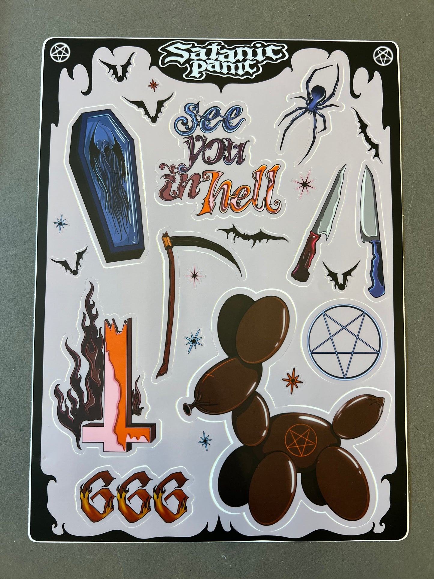 Satanic Panic sticker sheet made by me!
