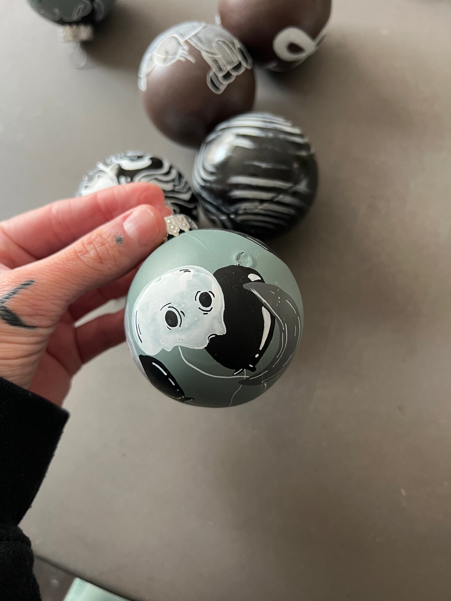Set of spooky Handpainted Christmas ornaments !