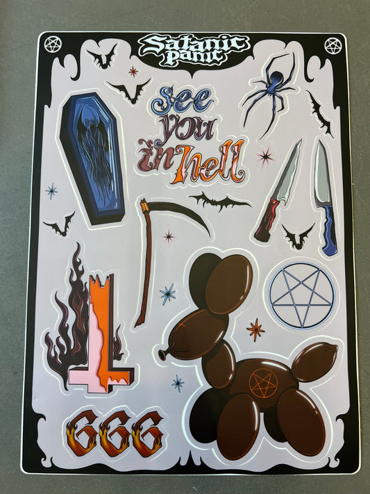 Satanic Panic sticker sheet made by me!